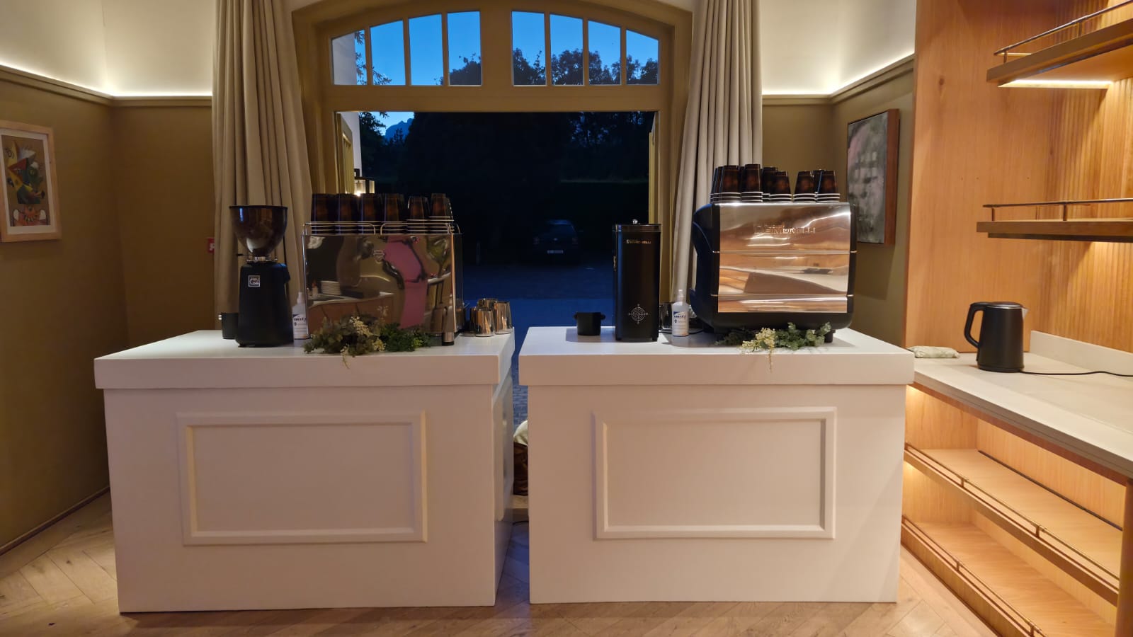 Two Café Duo Mobile coffee bars set up for an indoor event